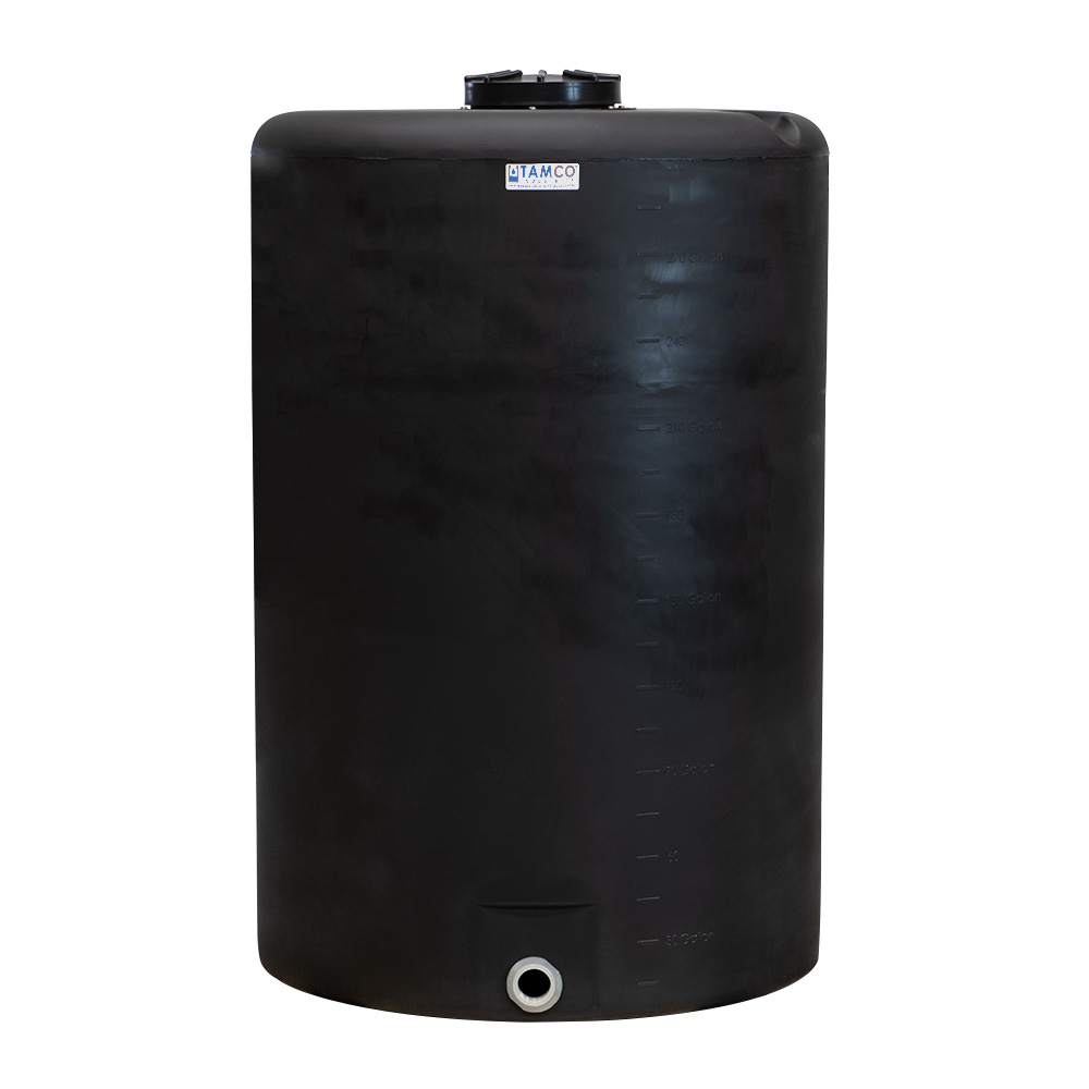 300 Gallon Tamco® Vertical Black PE Tank with 12-1/2" Lid & 2" Fitting - 40" Dia. x 63" High