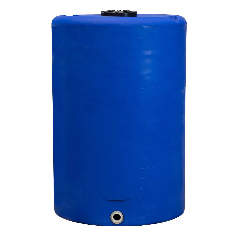 300 Gallon Tamco® Vertical Blue PE Tank with 12-1/2" Lid & 2" Fitting - 40" Dia. x 63" High