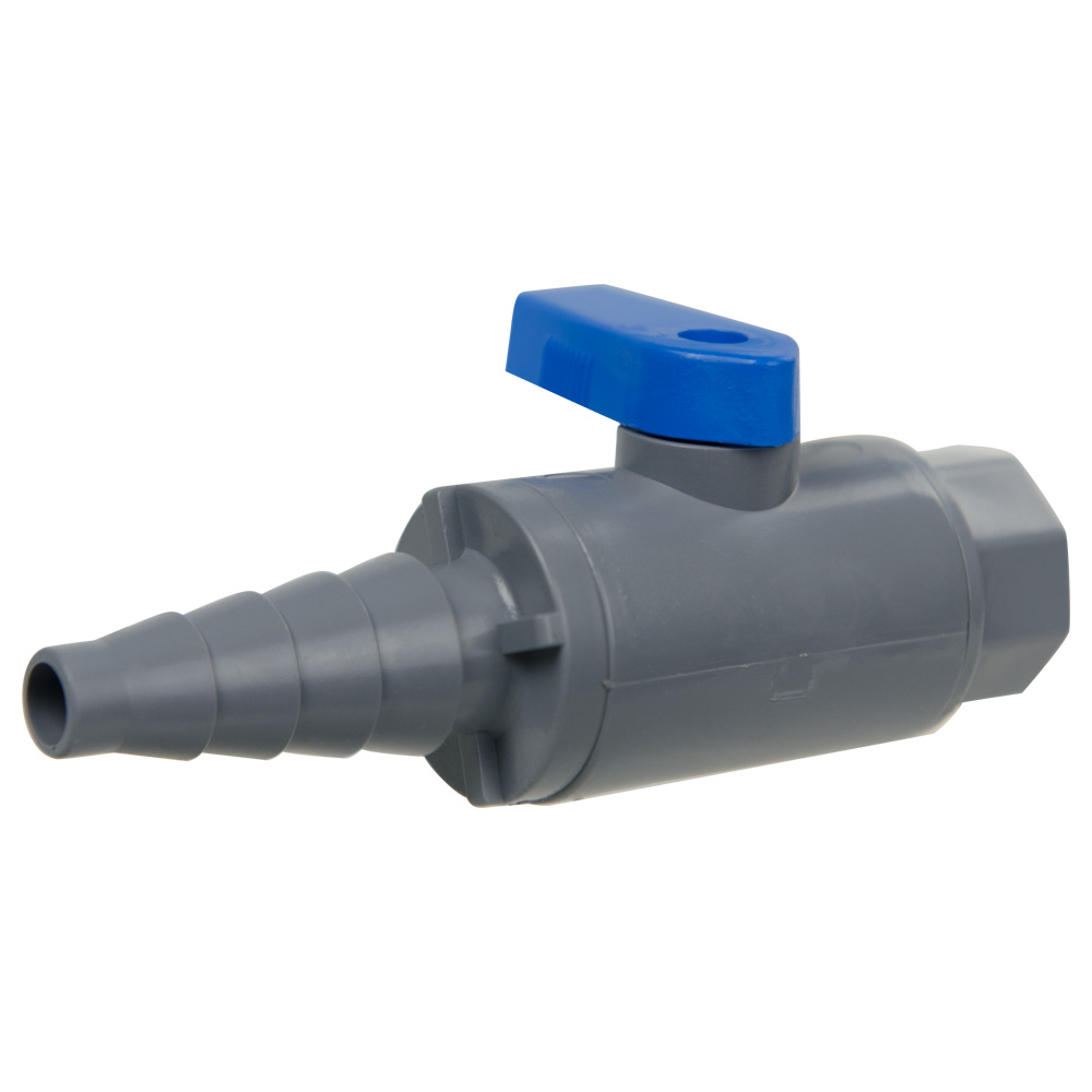 1/4" FNPT x 3/8" to 5/8" Tapered Barb Series 638 Straight PVC Ball Valve with Buna-N Seal