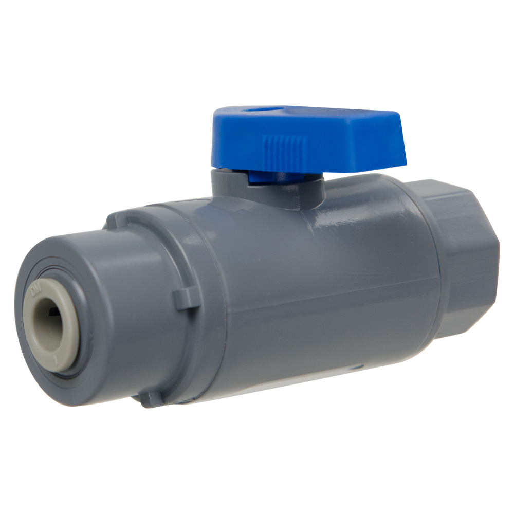 1/4" FNPT x 1/4" OD Tube J. Guest Series 638 Straight PVC Ball Valve with Buna-N Seal