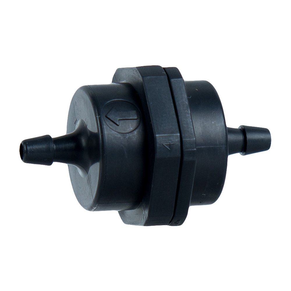 3/8 Hose Barb x 3/8 Hose Barb Natural Kynar Check Valve with 1 psi Spring & Viton Seal 1 Each 3/8 Hose Barb x 3/8 Hose Barb Natural Kynar Check Valve with 1 psi Spring & Viton Seal 1 Each
