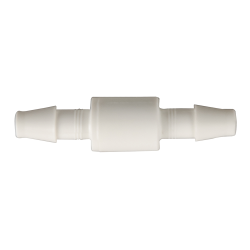 3/8 Hose Barb x 3/8 Hose Barb Natural Kynar Check Valve with 1 psi Spring & Viton Seal 1 Each 3/8 Hose Barb x 3/8 Hose Barb Natural Kynar Check Valve with 1 psi Spring & Viton Seal 1 Each