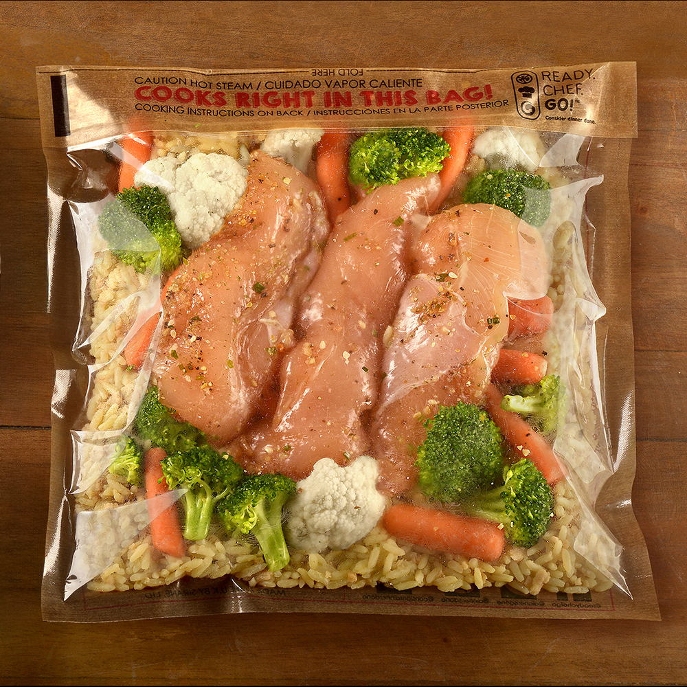 12" x 8.5" Brown Self-Adhesive Seal Printed Dual Compartment Microwave & Oven Bags