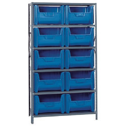 16" W x 42" L x 75" Hgt. Storage Unit w/6 Shelves & 10 Blue Bins 15-1/4" L x 19-7/8" W x 12-7/16" Hgt.