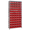12" W x 36" L x 75" Hgt. Unit with 13 Shelves & 60 Red Bins 11-5/8" L x 6-5/8" W x 4" Hgt.