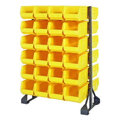 Double Sided Rack with 12 Rails & 48 Yellow Bins 14-3/4" L x 8-1/4" W x 7" Hgt.