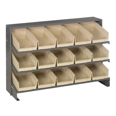 Bench Rack 12" D x 36" W x 21" Hgt. with 15 Ivory Bins 11-5/8" L x 6-5/8" W x 4" Hgt.