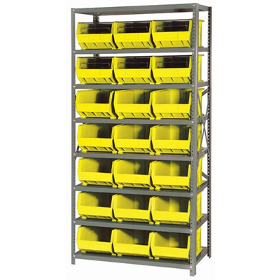 18" W x 36" L x 75" Hgt. Storage Unit w/8 Shelves & 21 Yellow Bins 16" L x 11" W x 8" Hgt.