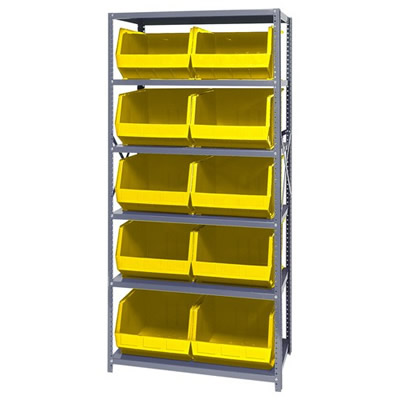 18" W x 36" L x 75" Hgt. Storage Unit w/6 Shelves & 10 Yellow Bins 18" L x 16-1/2" W x 11" Hgt.