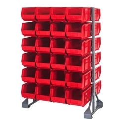 Double Sided Rack with 12 Rails & 48 Red Bins 14-3/4" L x 8-1/4" W x 7" Hgt.