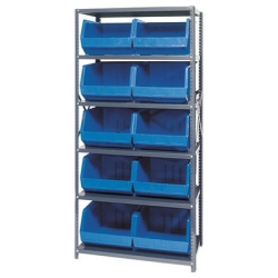 18" W x 36" L x 75" Hgt. Storage Unit w/6 Shelves & 10 Blue Bins 18" L x 16-1/2" W x 11" Hgt.