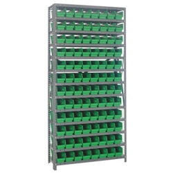 12" W x 36" L x 75" Hgt. Unit with 13 Shelves & 96 Green Bins 11-7/8" L x 4-1/8" W x 4" Hgt.