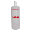 16 oz. Natural HDPE Cylinder Bottle with 24/410 White Dispensing Disc-Top Cap & Red "Lotion" Embossed