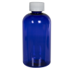 8 oz. Cobalt Blue PET Squat Boston Round Bottle with 24/410 White Ribbed CRC Cap with F217 Liner