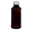 4 oz. Modern Round Amber PET Bottle with 24/400 White Ribbed Cap with F217 Liner