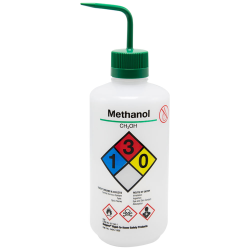 32 oz./1000mL Methanol Nalgene™ Right-To-Know Safety Wash Bottle with Green Dispensing Nozzle