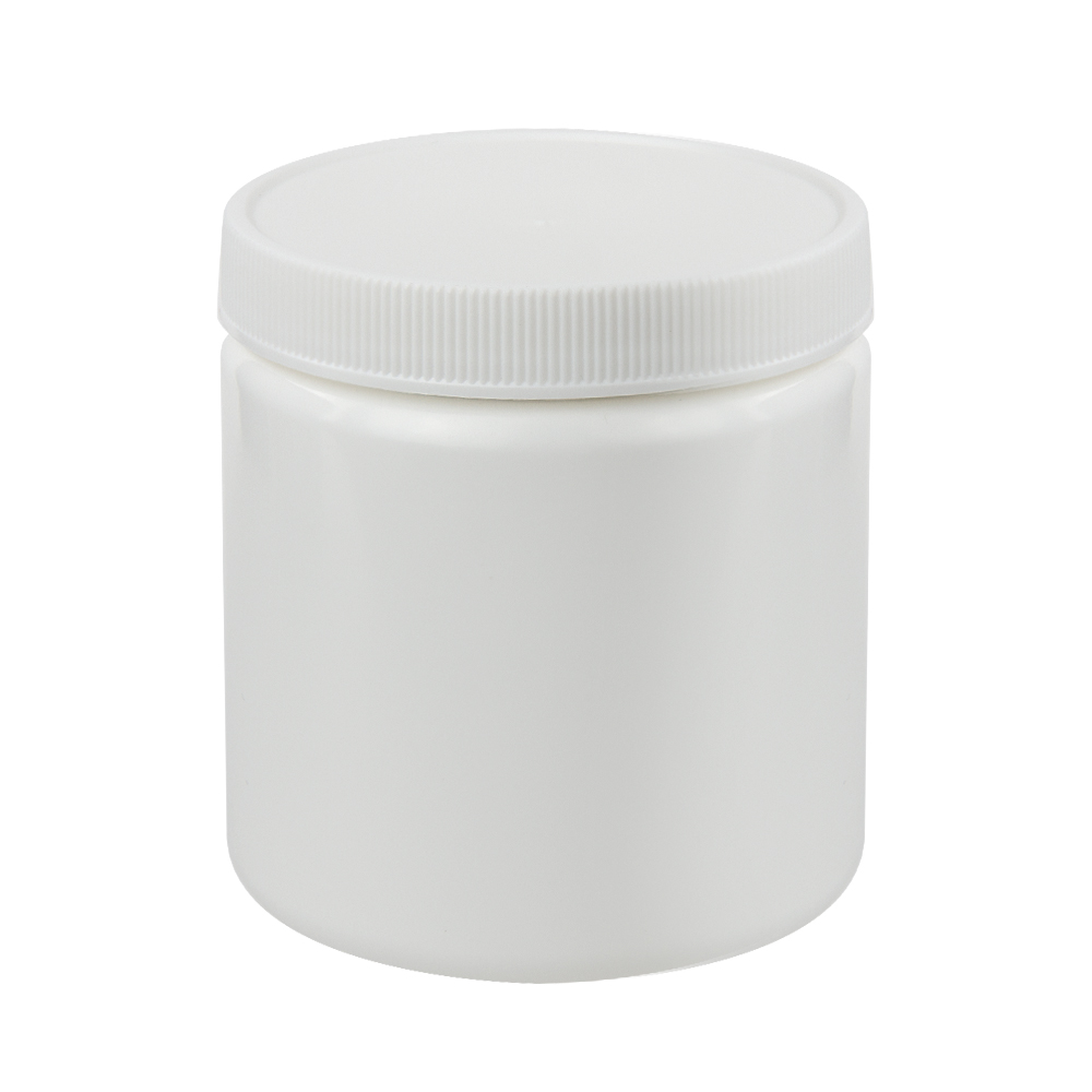 8 oz. White HDPE Wide Mouth Round Jar with 70/400 White Ribbed Cap with