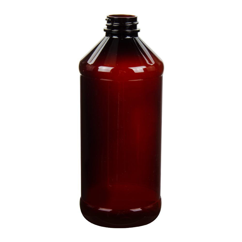 16 oz. Amber PET Modern Round Bottle with 28/400 Neck (Cap Sold Separately)