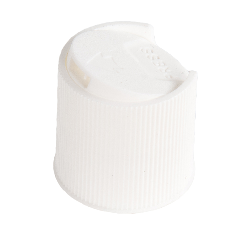 28/410 White Polypropylene Ribbed Disc-Top Dispensing Cap with 0.343" Orifice