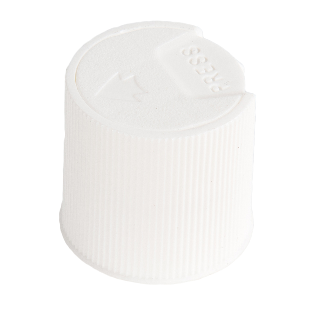 28/410 White Polypropylene Ribbed Disc-Top Dispensing Cap with 0.343" Orifice