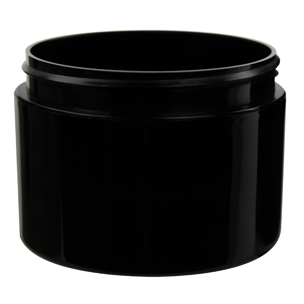 8 oz. Black Polypropylene Straight-Sided Double-Wall Round Jar with 89/400 Neck (Cap Sold Separately)