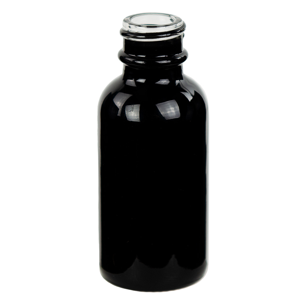 30mL Shiny Black E-Liquid Boston Round Glass Bottle with 20/400 Neck (Cap Sold Separately)