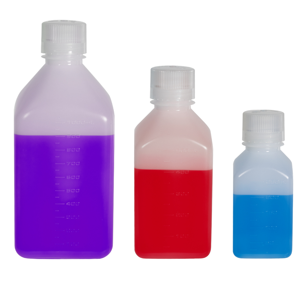 Thermo Scientific™ Nalgene™ Narrow Mouth Square HDPE Bottles with Caps