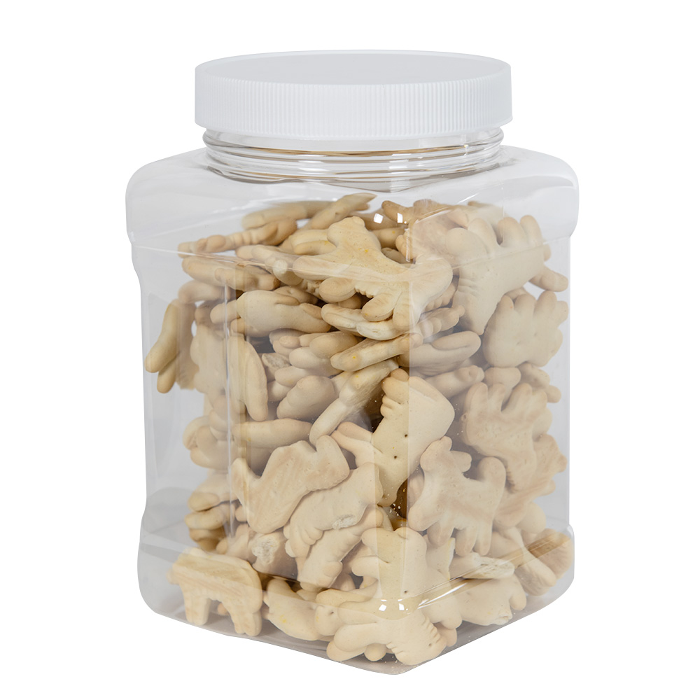 48 oz. Clear PET Square Pinch Grip-It Jar with 89/400 White Ribbed Cap with F217 Liner