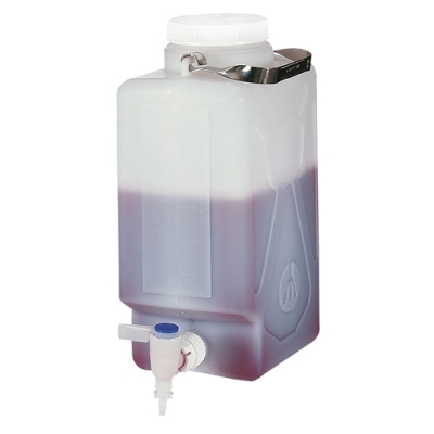 2-1/3 Gallon/9 Liter Natural Level 5 Fluorinated HDPE Nalgene™ Rectangular Carboy with Spigot & 100mm Cap