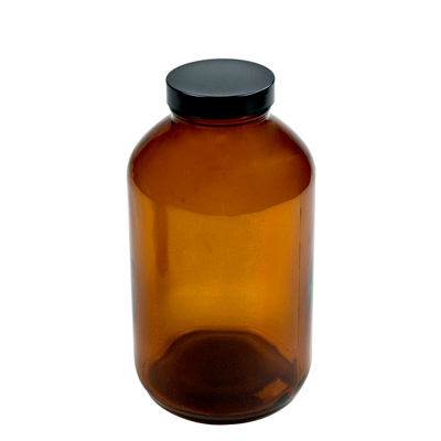 Amber Wide Mouth Packer Glass Bottle with Cap