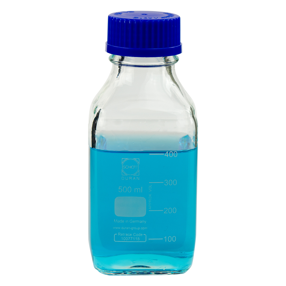500mL Clear Glass Square Media Storage Bottle with GL45 Cap