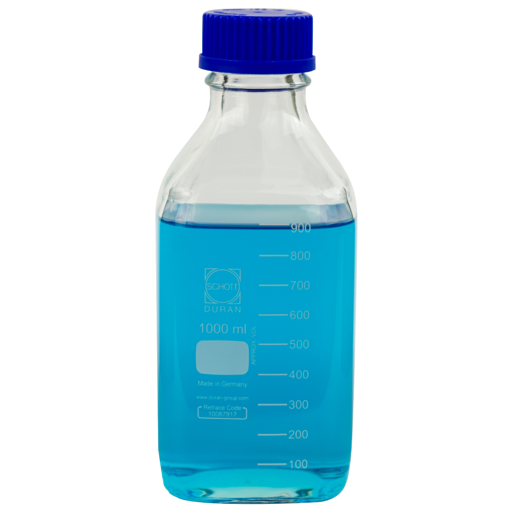 1000mL Clear Glass Square Media Storage Bottle with GL45 Cap