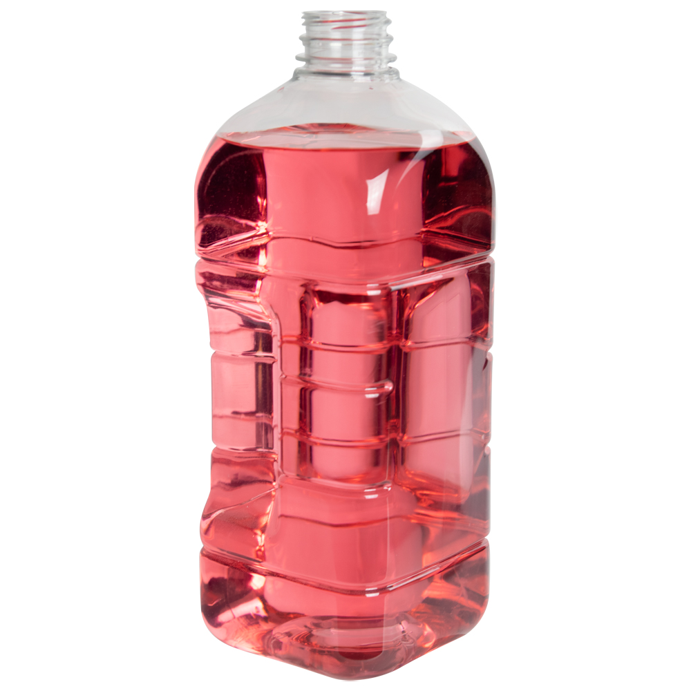 64 oz. Clear PET French Square Bottle with 38mm DBJ Neck & Label Panel (Cap Sold Separately)