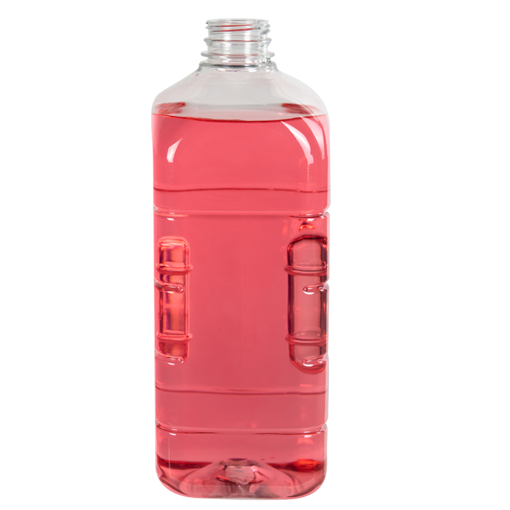 64 oz. Clear PET French Square Bottle with 38mm DBJ Neck & Label Panel (Cap Sold Separately)