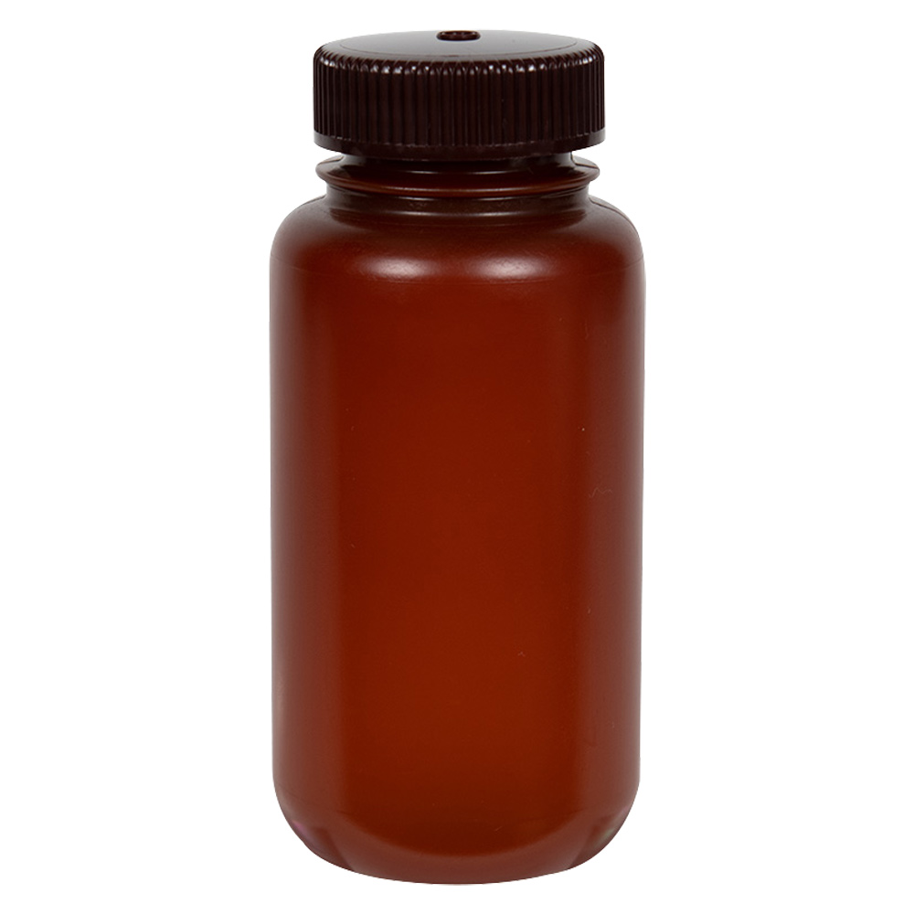 250mL Nalgene™ Wide Mouth Translucent Amber HDPE Bottle with 43/415 Cap