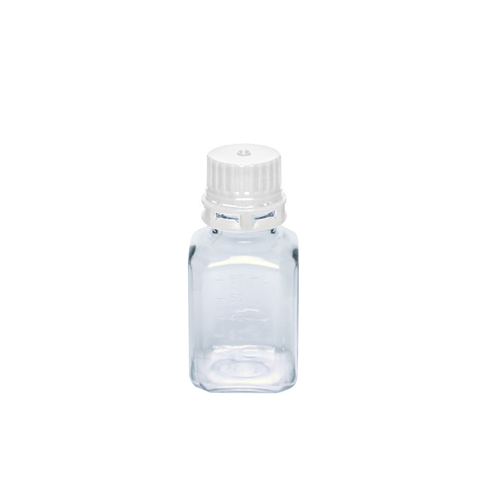 60mL PETG Graduated Square Sterile Bottles with 24/415 White Tamper