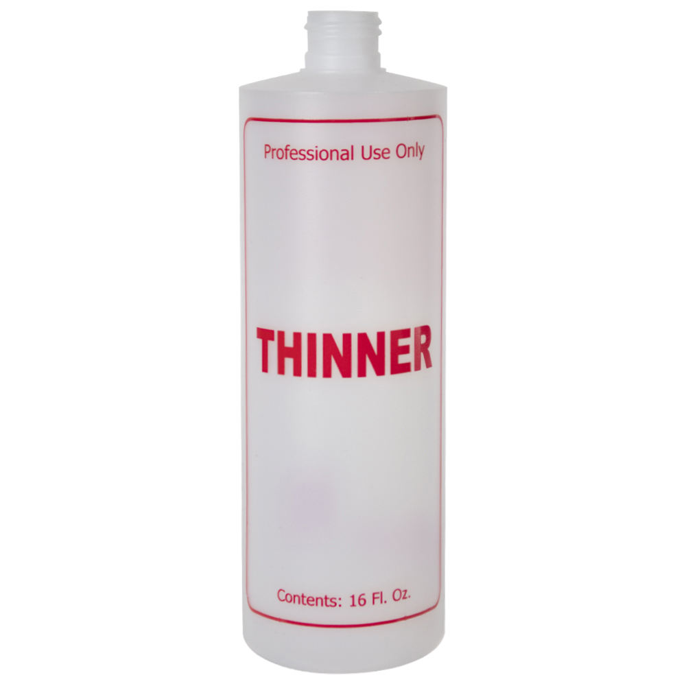 8 oz. Natural HDPE Cylinder Bottle with 24/410 Neck & Red "Thinner" Embossed (Caps Sold Separately)