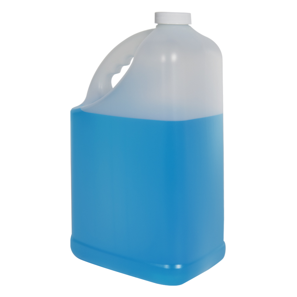 128 oz. Natural HDPE Slant Handle Jug with 38/400 White Ribbed Cap with F217 Liner