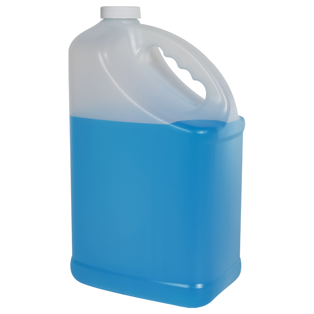 128 oz. Natural HDPE Slant Handle Jug with 38/400 White Ribbed Cap with F217 Liner