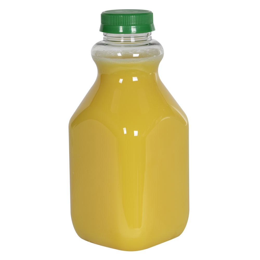 32 oz. Clear PET Square Bottles with 43mm Tamper Evident Caps - Case of 36