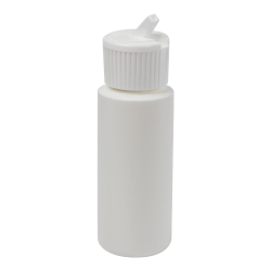 2 oz. White HDPE Cylindrical Sample Bottle with 24/410 White Ribbed Flip-Top Cap