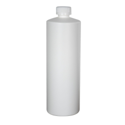 32 oz. White HDPE Cylindrical Sample Bottle with 28/400 White Ribbed CRC Cap with F217 Liner