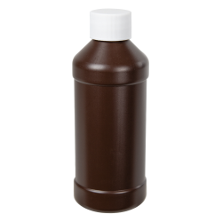 8 oz. Brown HDPE Modern Round Bottle with 28/410 White Ribbed Cap with F217 Liner