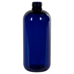 12 oz. Cobalt Blue PET Traditional Boston Round Bottle with 24/410 Neck (Cap Sold Separately)