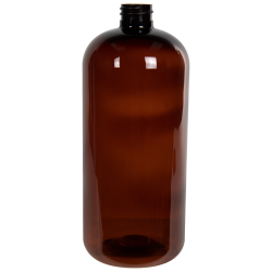 32 oz. Light Amber PET Traditional Boston Round Bottle with 28/410 Neck (Cap Sold Separately)