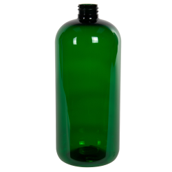32 oz. Dark Green PET Traditional Boston Round Bottle with 28/410 Neck (Cap Sold Separately)