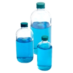 32 oz. Safety-Coated Clear Glass Boston Round Bottle with 33/400 Cap with F217 & PTFE Liner
