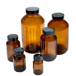2 oz. Amber Glass Wide Mouth Packer Bottles with 33/400 P Caps