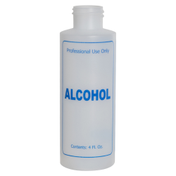 4 oz. Natural HDPE Cylinder Bottle with 24/410 Neck & Blue "Alcohol" Embossed (Caps Sold Separately)