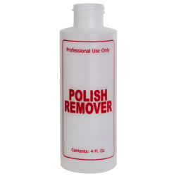 4 oz. Natural HDPE Cylinder Bottle with 24/410 Neck & Red "Polish Remover" Embossed (Caps Sold Separately)